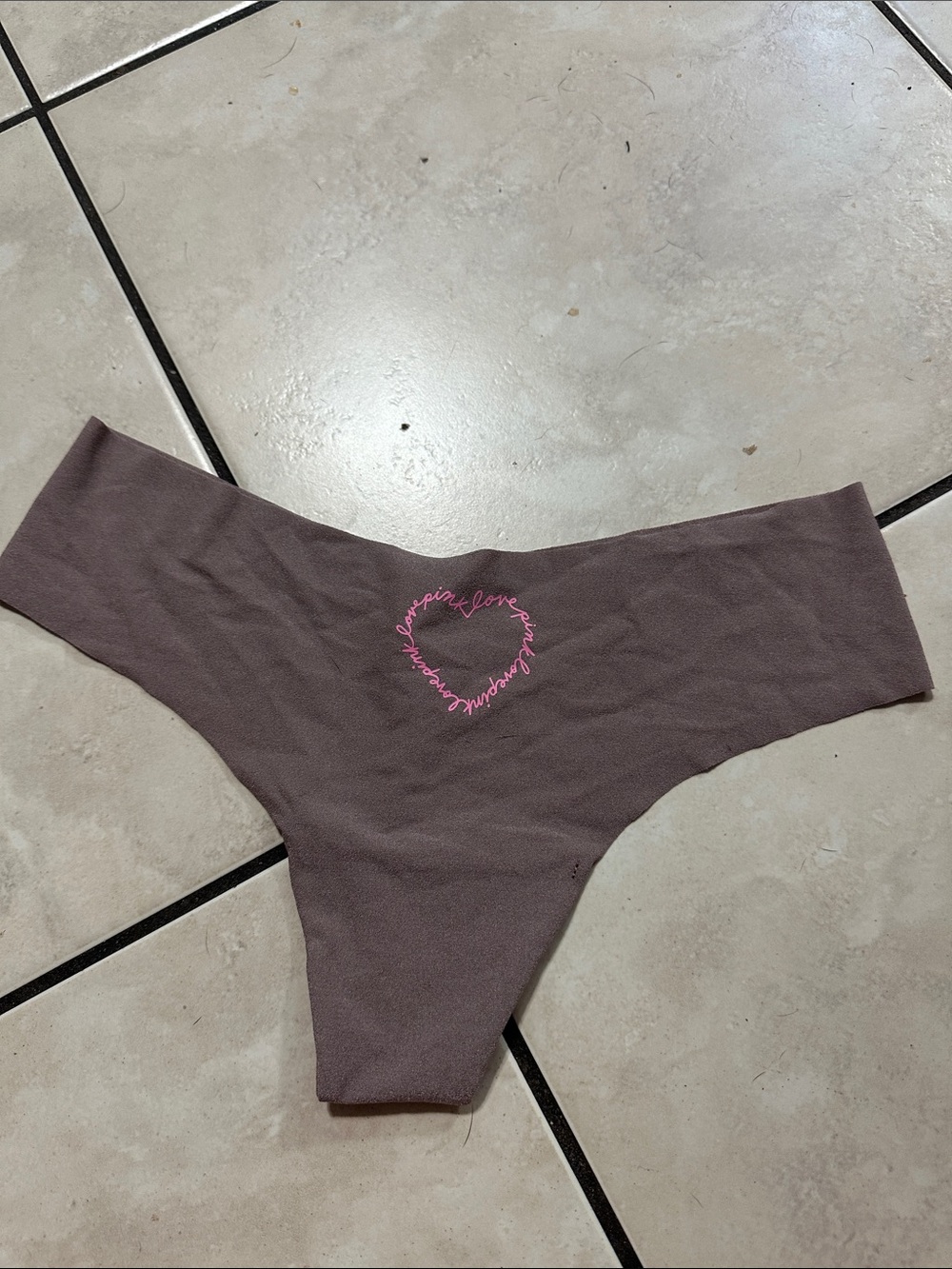 PINK Victoria's Secret Mauve Seamless Thong with Pink Heart Logo